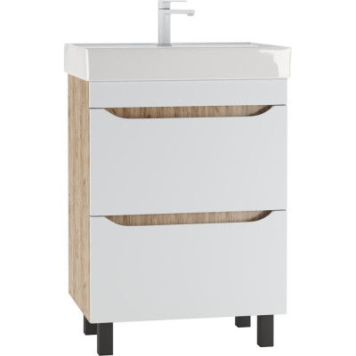 Тумба Домино Bruno под умывальник "Енисей 60" белый матовый, с двумя ящиками DBr2903T