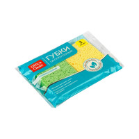 Бытовые губки для посуды и уборки OfficeClean целлюлозные, губчатые, 9.5х6.5х2 см, 2 шт 301825