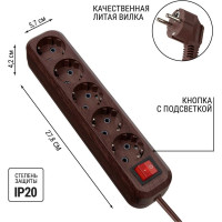 Удлинитель сетевой TDM ELECTRIC с выключателем, 5 розеток, 3 метра, ПВС 3х1мм2 Эко (бук) 16А 250В SQ1303-3121