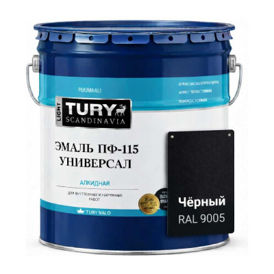 Эмаль TURY ПФ-115 Универсал черная, 13 кг 20008277