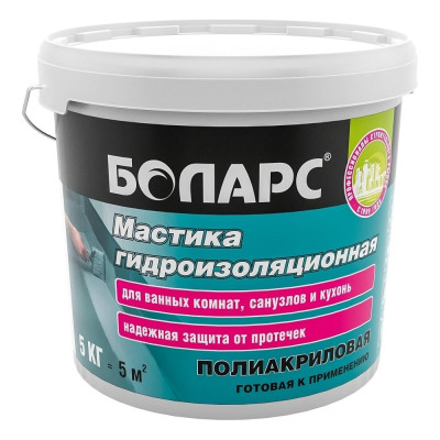 Гидроизоляционная мастика БОЛАРС полиакриловая, 5 кг 00000039059