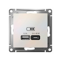 Розетка USB Systeme Electric ATLASDESIGN A + тип-C 45W высокоскор.заряд. QC,PD, механизм, ЖЕМЧУГ ATN000429