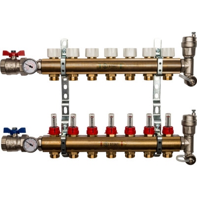 Распределительный коллектор из латуни с расходомерами 7 вых. STOUT SMB 0473 000007