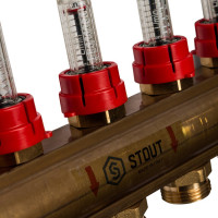 Распределительный коллектор из латуни с расходомерами 7 вых. STOUT SMB 0473 000007