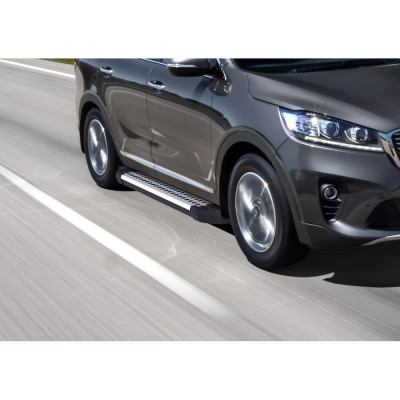Пороги "Bmw-Style круг" Rival для Kia Sorento III Prime рестайлинг 2017-2020, 180 см, 2 шт., алюминий, D180AL.2803.4