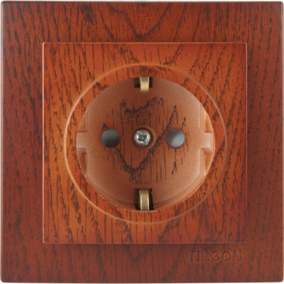 1-местная розетка Nilson СУ с заземляющим контактом, с защитной шторкой, TOURAN WOOD, черешня 24261019