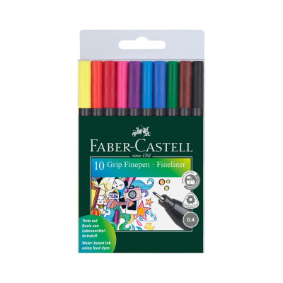Набор капиллярных ручек Faber-Castell grip finepen 10 цветов, 0,4мм, трехгранные, пластиковый чехол, европодвес 151610