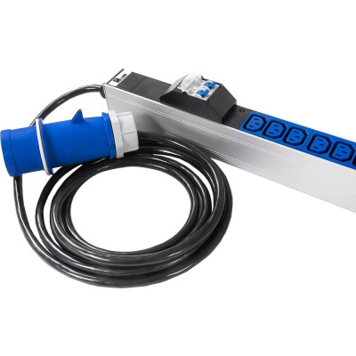 Блок силовых розеток Rem -32, вертикальный, неуправляемый, IEC 60320 С13x36, IEC 60320 С19x6, вход IEC 309, шнур 3 м, 1863мм, однофазный 32А, автомат + индикатор, алюминий R-32-36C13-6C19-A-I-1820-3-2P