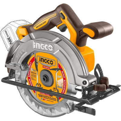 Аккумуляторная циркулярная пила INGCO SUPER INDUSTRIAL BL 20B 165мм, без АКБ и ЗУ CSLI1652