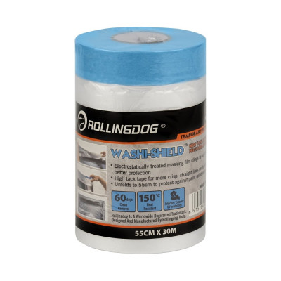 Укрывное полотно на малярной ленте WASHI-SHIELD 30 м x 55 см Rollingdog 81449