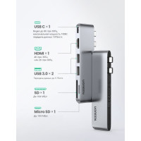 USB концентратор UGREEN для MacBook хаб, 3 x USB 3.0, HDMI, SD/TF, Thunder Bolt 3 80856