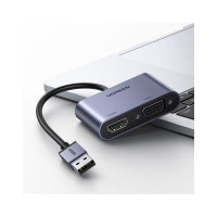 Видеоадаптер UGREEN USB 3.0 - HDMI+VGA, 1080p, цвет серый 20518