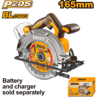 Аккумуляторная циркулярная пила INGCO SUPER INDUSTRIAL BL 20B 165мм, без АКБ и ЗУ CSLI1652