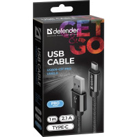 USB кабель Defender USB09-03T PRO USB2.0 Черный, AM-Type-C, 1m, 2.1A 87814