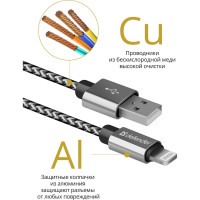 USB кабель Defender ACH01-03T PRO USB2.0 Белый, AM-LightningM, 1m, 2.1A 87809