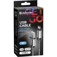 USB кабель Defender USB09-03T PRO USB2.0 Белый, AM-Type-C, 1m, 2.1A 87815