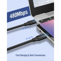 Кабель для зарядки и передачи данных Ugreen USBC 2.0 Male - USB C 2.0 Male, 3A, 0.5м, резиновое покрытие, черный 50996