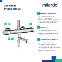 Milardo Смеситель термостатический для ванны со стойкой и тропической лейкой, глянцевый хром, Ideal Spa, , ILSSBTHM06