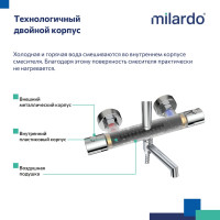 Milardo Смеситель термостатический для ванны со стойкой и тропической лейкой, глянцевый хром, Ideal Spa, , ILSSBTHM06