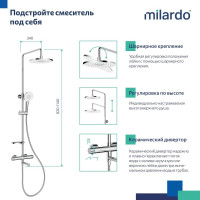 Milardo Смеситель термостатический для ванны со стойкой и тропической лейкой, глянцевый хром, Ideal Spa, , ILSSBTHM06