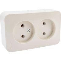 2-ая наружная розетка Systeme Electric Blanca Бежевый, без заземления, без шторок, изолированная пластина SE BLNRA000217