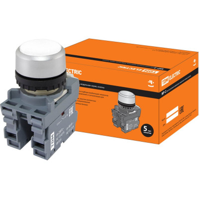 Кнопка с фиксацией TDM ELECTRIC MP2-20W (в сборе; диаметр 22 мм; 1з+1р; белая) SQ0747-0011