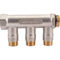 Коллектор с шаровыми кранами STOUT Smb 6211 341203 3/4", 3 отвода 1/2", синие ручки RG0091AACQML3R