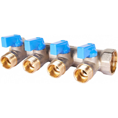 Коллектор с шаровыми кранами STOUT Smb 6211 341204 3/4", 4 отвода 1/2", синие ручки RG0091AACQNHBU