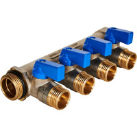 Коллектор с шаровыми кранами STOUT Smb 6211 341204 3/4", 4 отвода 1/2", синие ручки RG0091AACQNHBU