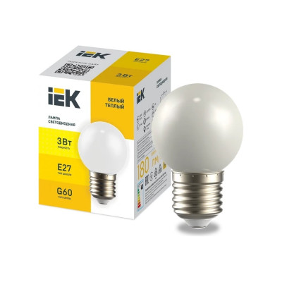 Светодиодная декоративная лампа IEK Lighting g60 шар 3вт 230в теплый белый e27 LLE-G60-3-230-WW-E27