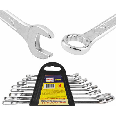 Набор комбинированных ключей WMC TOOLS 8 пр. 6, 8, 10, 12, 13, 14, 17, 19мм в пластиковом держателе WMC-5086(48312)