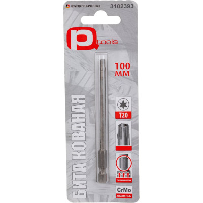 Бита T20, 100 мм, сталь S2, кованая, торсионная, магнит PQTools ЛК-00002958