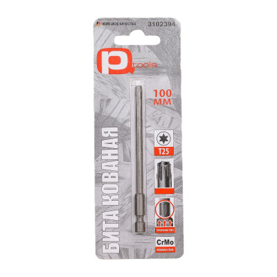 Бита T25, 100 мм, сталь S2, кованая, торсионная, магнит PQTools ЛК-00002959
