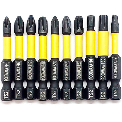 Набор магнитных ударных бит длиной 50 мм (Ph1/Ph2/Ph2/Ph3/Pz1/Pz2/Pz3/SL5/T30/SW4) РОСОМАХА 300000