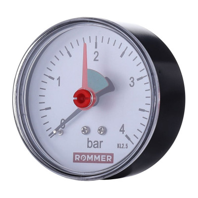 Манометр ROMMER аксиальный с указателем предела, корпус dn 50 мм 1/4" bsp, 0...4 бар, кл.2.5 rim-0007-500408 RG0092A08GT0MM