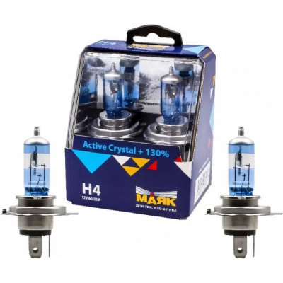 Автомобильная галогенная лампа МАЯК H4, 12 В, 60/55 Вт, P43t, Active Crystal +130%, 2 шт. 72420AC+130