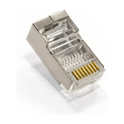 Коннектор ExeGate PL45-C5-8P8C-SH-100 RJ-45 Кат.5e 8P8C под одножильный кабель FTP, экранированный, золотое напыление 100шт 293764