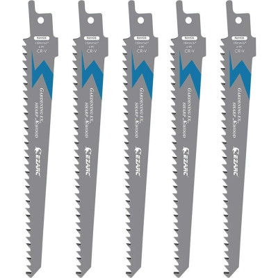 Полотна для сабельной пилы по дереву 150 мм, для быстрой резки 6TPI, 5 лезвий Ezarc 802035