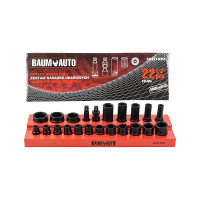Головки ударные 6-гранные 22 предмета, 1/2", BaumAuto BM-50221MPB(57095)