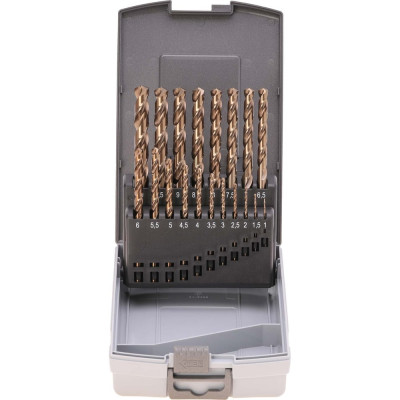 Набор сверл по металлу 1-10 мм, DIN338, HSSE-Co5, 135° 19 шт H-Tools 215214ROHT