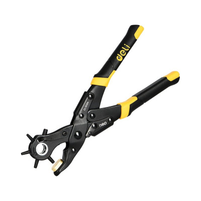 Револьверный сверхусиленный дырокол, пробойник, просекатель для кожи 6-в-1 DELI DL1919a двухрычажный, 260 мм, пуансон 2, 2.5, 3, 3.5, 4, 4.5 мм, CrV 134773