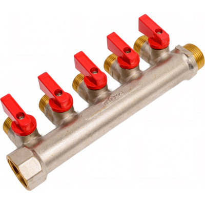 Латунный коллектор Terma 3/4"в/н с 5-ю шаровыми кранами на 1/2" (нар.резьбы) (14018) 41234