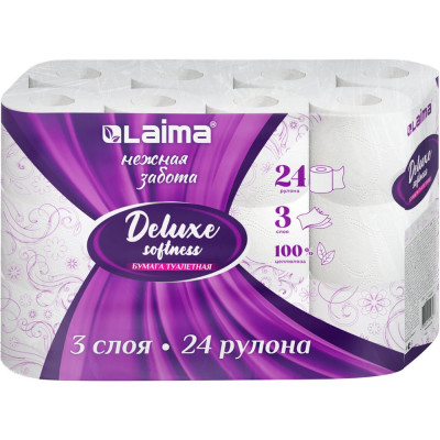 Бумага туалетная LAIMA Deluxe 3 слоя, 24 рулона, 16.5 м, 100% целлюлоза 115397