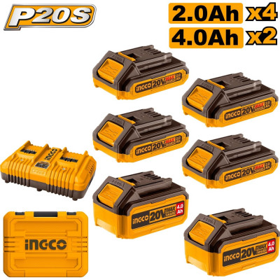 Комплект аккумуляторов INGCO SUPER INDUSTRIAL P20S 6 шт и ЗУ 4А COSLI230701