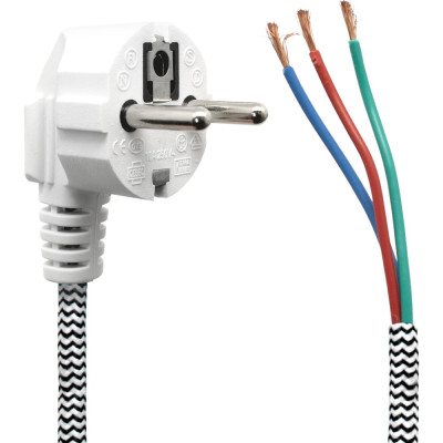 Шнур сетевой OXION тканевый трехжильный с заземлением 2м с евровилкой, 16A 250V , 3500W, 3x1,5мм2, арт. OX-OPC028