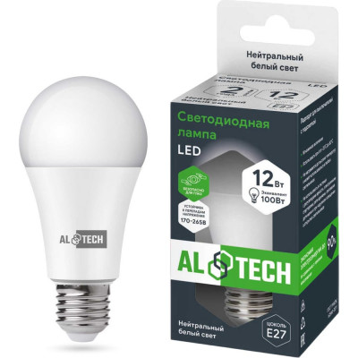 Лампочка светодиодная ALTECH LED Р60-12W-840-E27 12Вт груша нейтральный белый свет 4673758070241