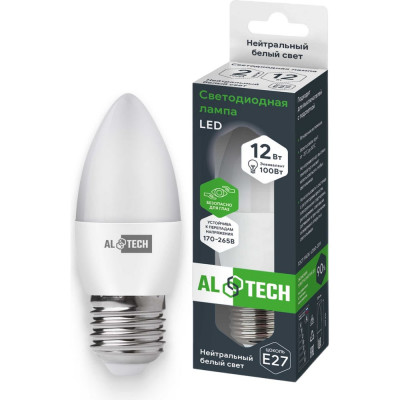 Лампочка светодиодная ALTECH LED С35-12W-840-E27 12Вт свеча нейтральный белый свет 4673758070135