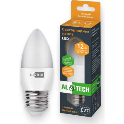 Лампочка светодиодная ALTECH LED С35-12W-830-E27 12Вт свеча теплый белый свет 4673758070128