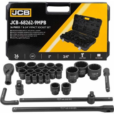 Набор инструментов ударных JCB 26пр, 3/4", 1" (12гр.) JCB-68262-9MPB(59044)