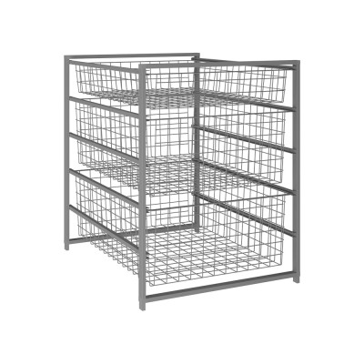 Cтеллаж Larvij пятиуровневый с сетчатыми корзинами блестящий алюминий 02GA